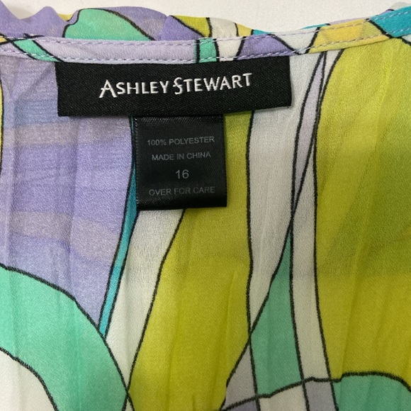 ASHLEY STEWART WOMEN’S SWIRL,PRINTED,PLEATED,WRAPPED,CHIFFON TOP. SIZE-16 - Picture 11 of 12